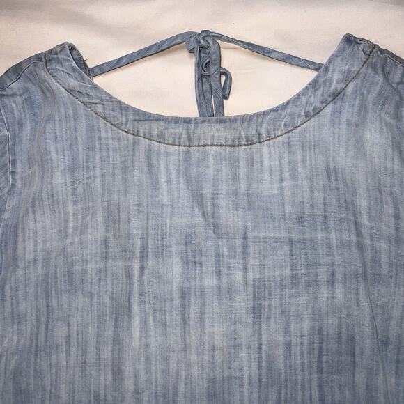 Cloth & Stone Shirt Size L Blue Chambray Flare Sleeve Open Tie Back Anthropologi - Picture 2 of 15
